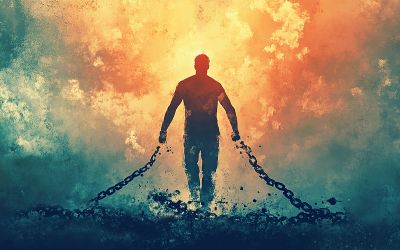 Graphic of a man breaking free from chains on his wrists to illustrate the article 